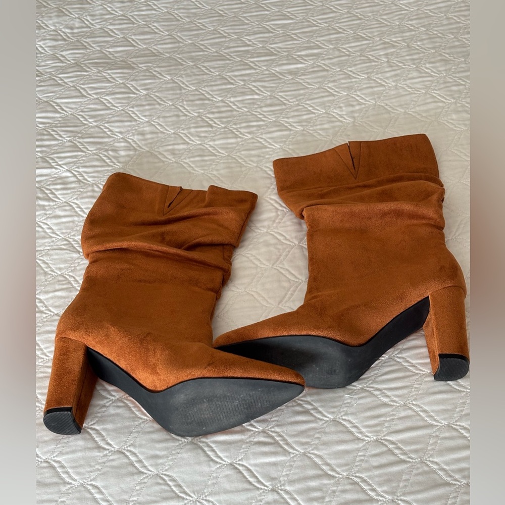 Women’s Camel Colored Suede Knee-High Boots